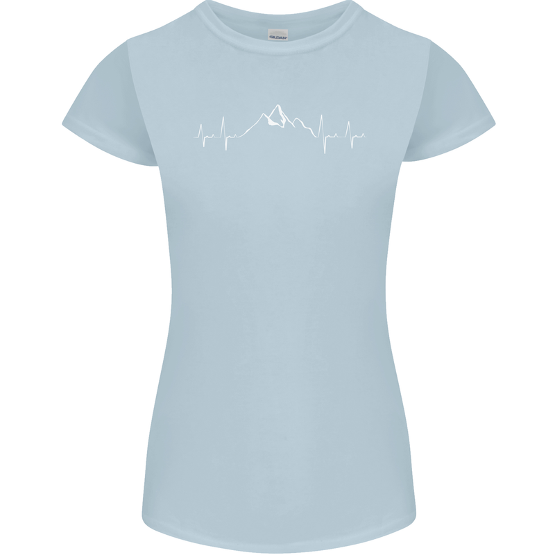 Mountain ECG Trekking Hiking Climbing Pulse Womens Petite Cut T-Shirt Light Blue