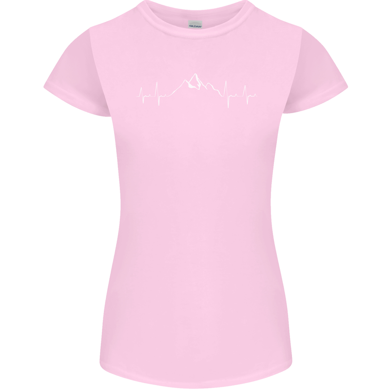Mountain ECG Trekking Hiking Climbing Pulse Womens Petite Cut T-Shirt Light Pink