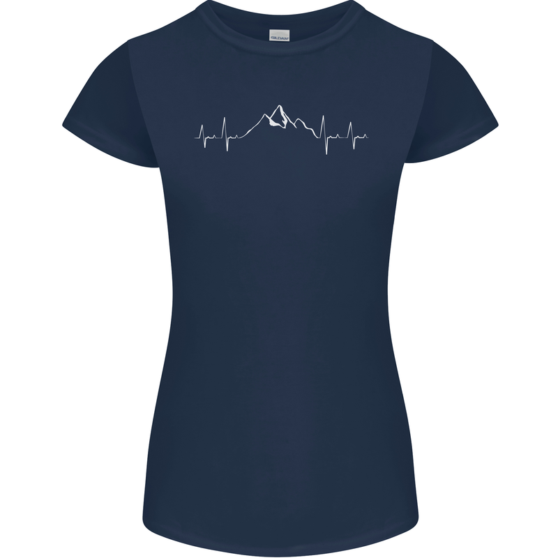 Mountain ECG Trekking Hiking Climbing Pulse Womens Petite Cut T-Shirt Navy Blue
