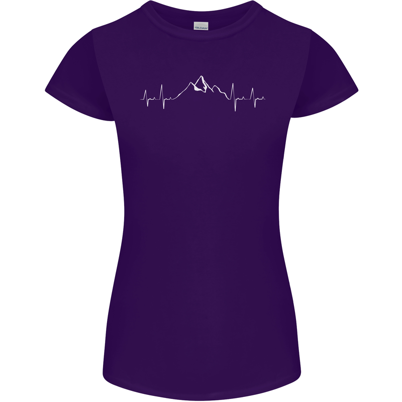 Mountain ECG Trekking Hiking Climbing Pulse Womens Petite Cut T-Shirt Purple