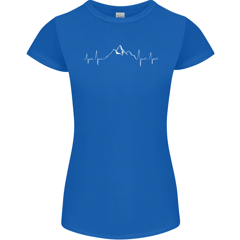 Mountain ECG Trekking Hiking Climbing Pulse Womens Petite Cut T-Shirt Royal Blue