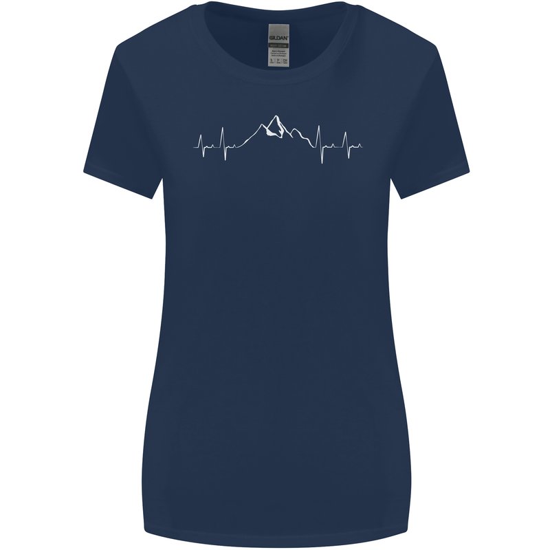 Mountain ECG Trekking Hiking Climbing Pulse Womens Wider Cut T-Shirt Navy Blue