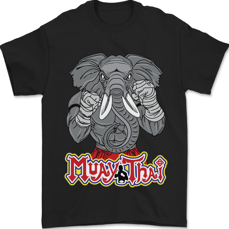 Muay Thai Elephant Contact Martial Arts MMA Mens T-Shirt 100% Cotton Black