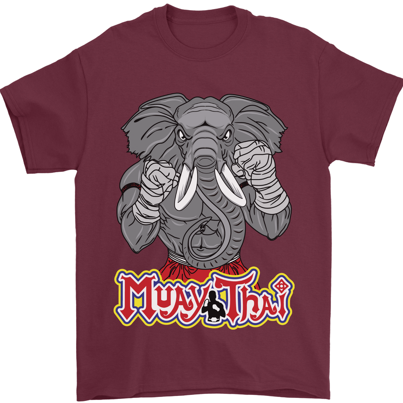Muay Thai Elephant Contact Martial Arts MMA Mens T-Shirt 100% Cotton Maroon