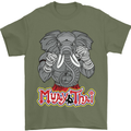 Muay Thai Elephant Contact Martial Arts MMA Mens T-Shirt 100% Cotton Military Green
