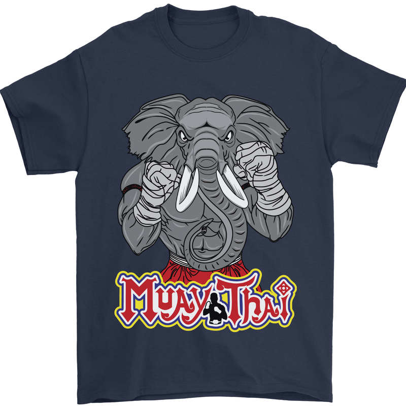 Muay Thai Elephant Contact Martial Arts MMA Mens T-Shirt 100% Cotton Navy Blue