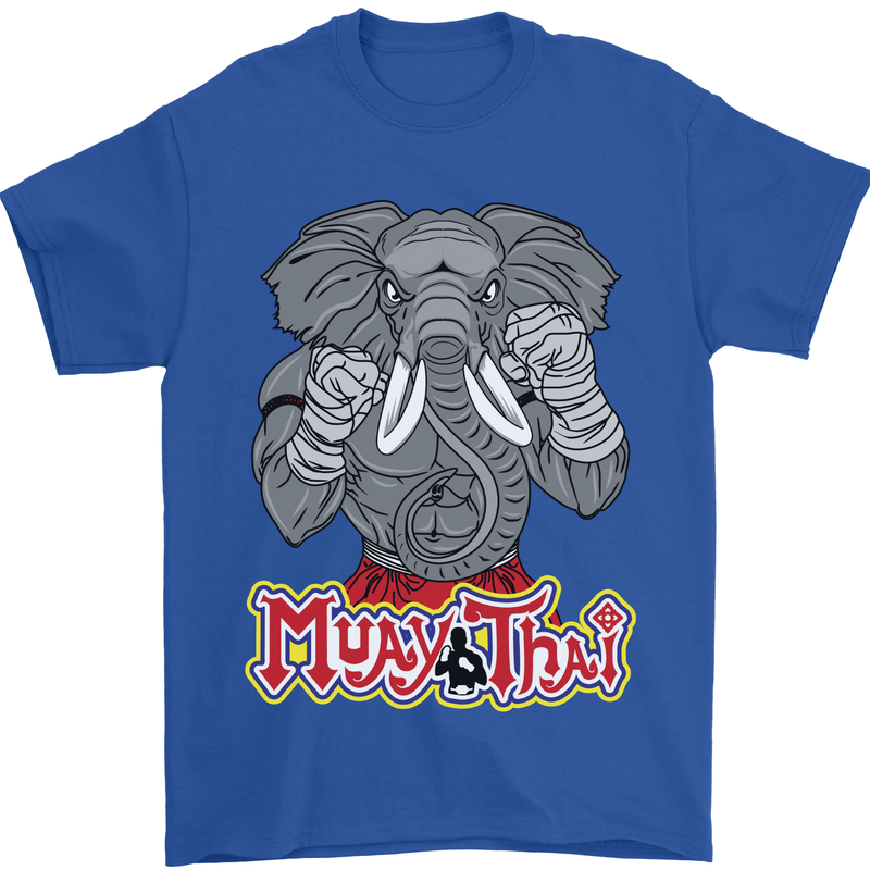 Muay Thai Elephant Contact Martial Arts MMA Mens T-Shirt 100% Cotton Royal Blue