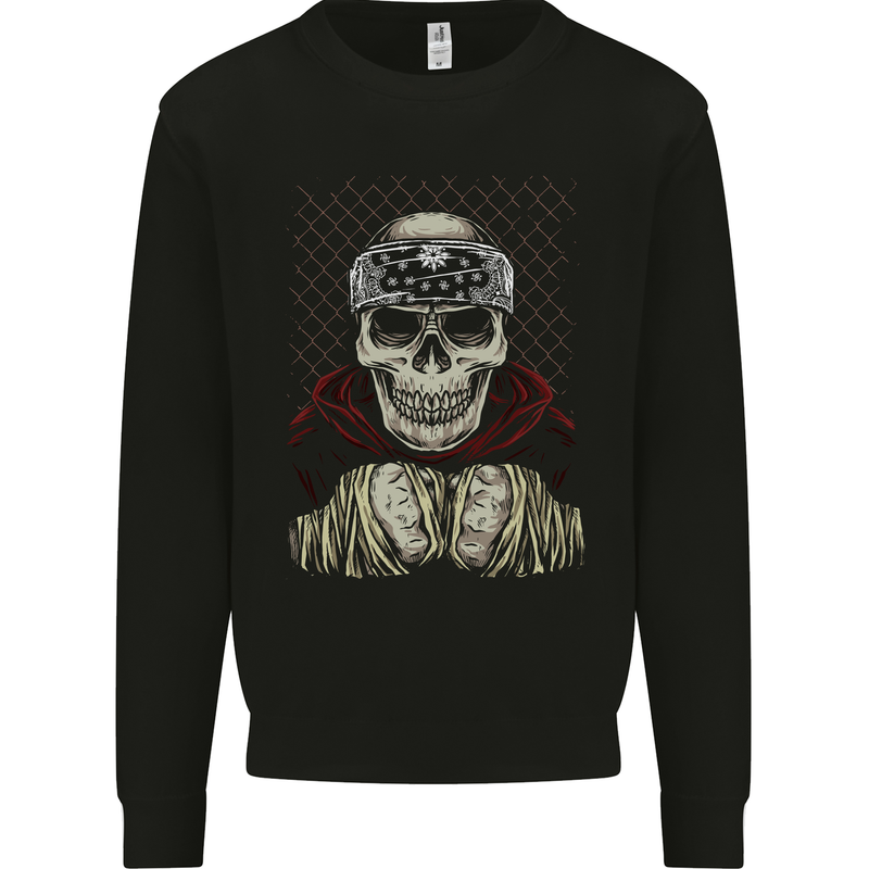 Muay Thai Kickboxing Skull Fighter MMA Boxing Mens Sweatshirt Jumper Black