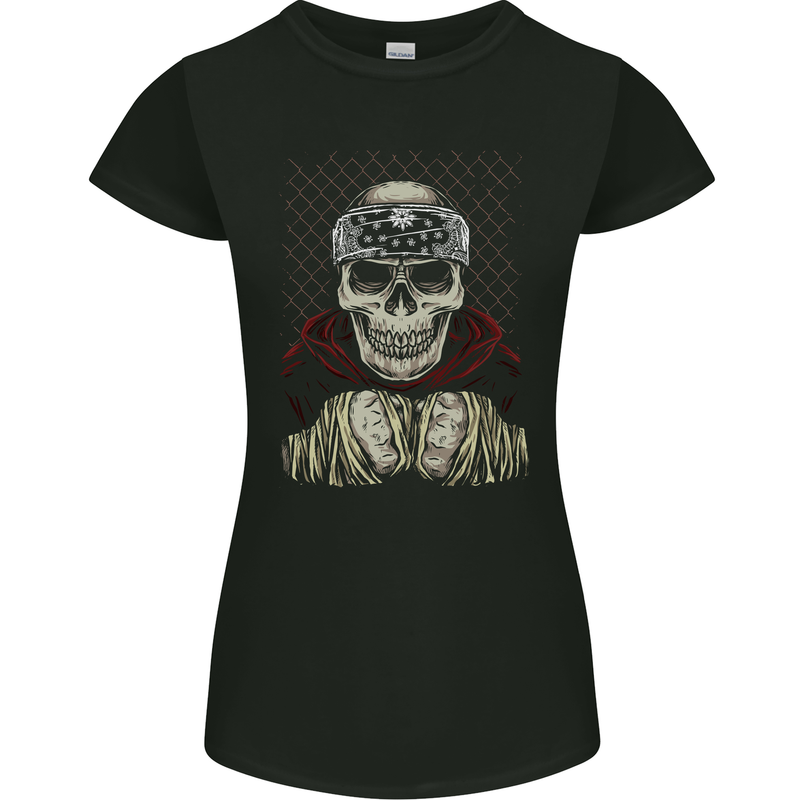 Muay Thai Kickboxing Skull Fighter MMA Boxing Womens Petite Cut T-Shirt Black