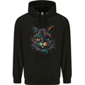 Multicoloured Tribal Fantasy Cat Mens 80% Cotton Hoodie Black