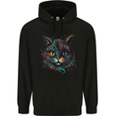 Multicoloured Tribal Fantasy Cat Mens 80% Cotton Hoodie Black