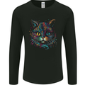 Multicoloured Tribal Fantasy Cat Mens Long Sleeve T-Shirt Black