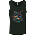 Multicoloured Tribal Fantasy Cat Mens Vest Tank Top Black