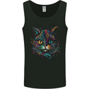 Multicoloured Tribal Fantasy Cat Mens Vest Tank Top Black