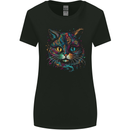 Multicoloured Tribal Fantasy Cat Womens Wider Cut T-Shirt Black