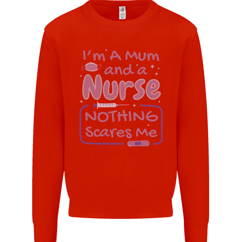 Mum and a Nurse Funny Mothers Day Gift Kids Sweatshirt Jumper Bright Red
