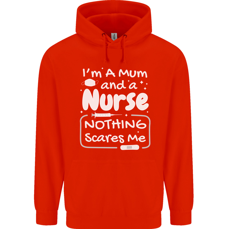 Mum and a Nurse Nothing Scares Me Mothers Day Childrens Kids Hoodie Bright Red
