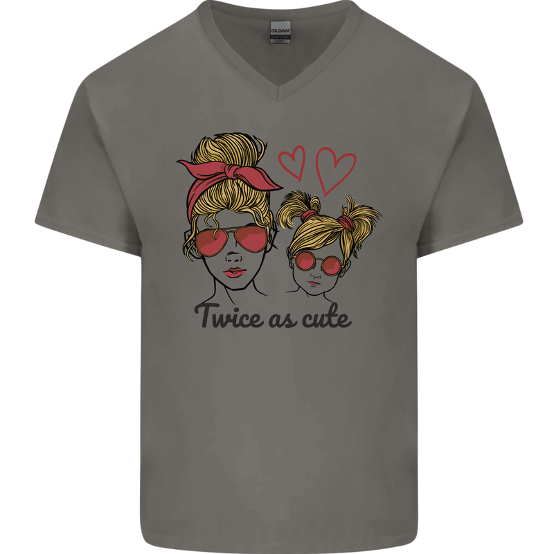 Mummy & Daughter Twice as Cute Mommy Mens V-Neck Cotton T-Shirt Charcoal