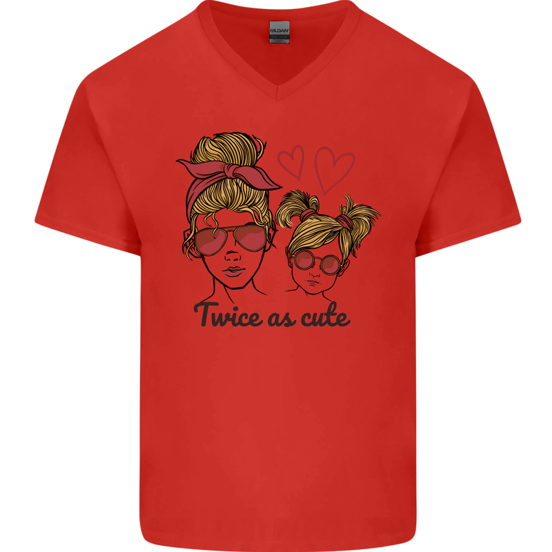 Mummy & Daughter Twice as Cute Mommy Mens V-Neck Cotton T-Shirt Red