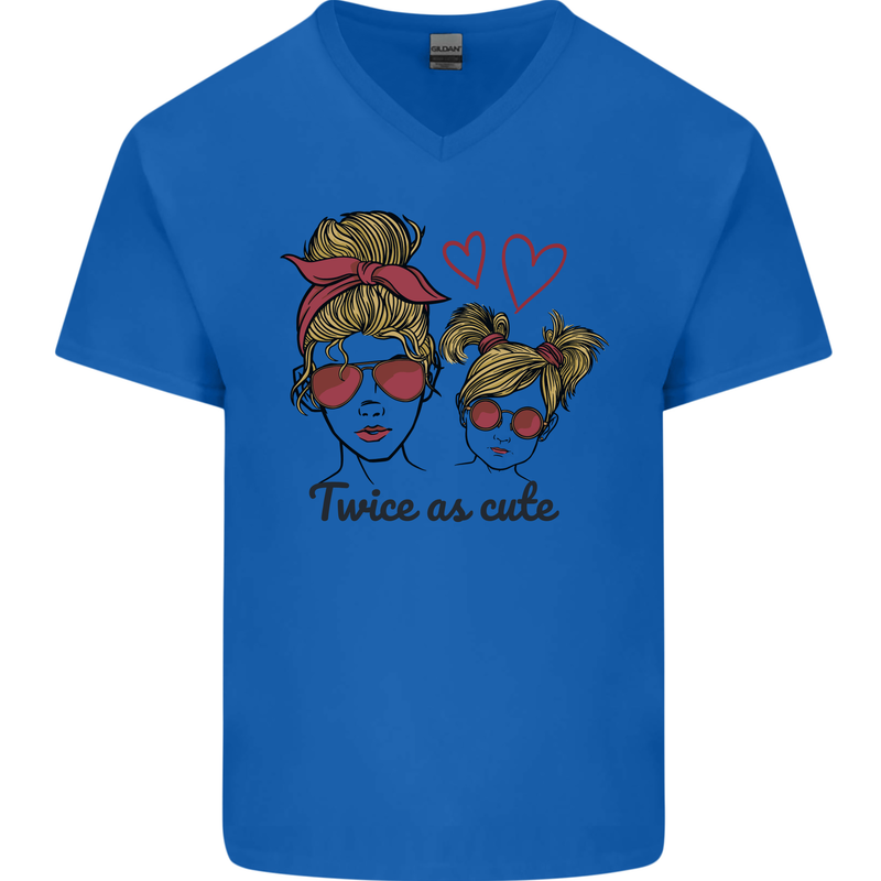 Mummy & Daughter Twice as Cute Mommy Mens V-Neck Cotton T-Shirt Royal Blue