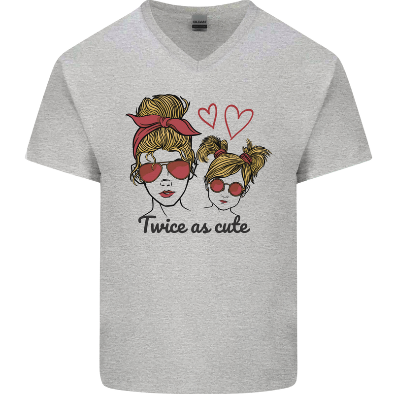 Mummy & Daughter Twice as Cute Mommy Mens V-Neck Cotton T-Shirt Sports Grey