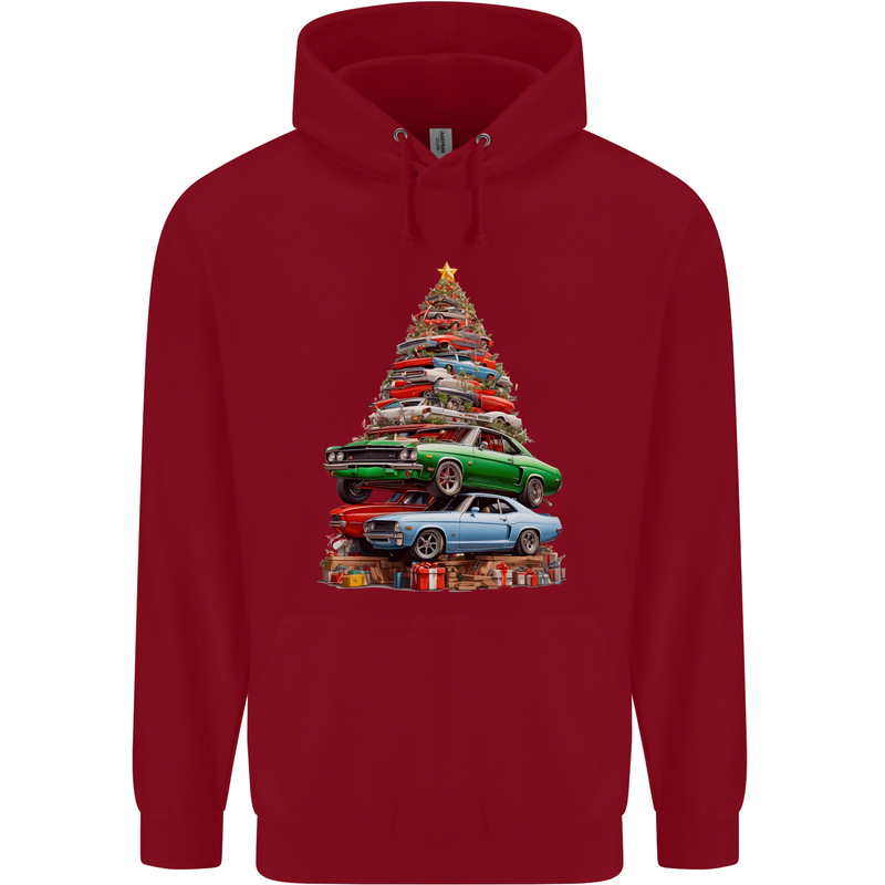 Muscle Car Christmas Tree Xmas Classic Childrens Kids Hoodie Red