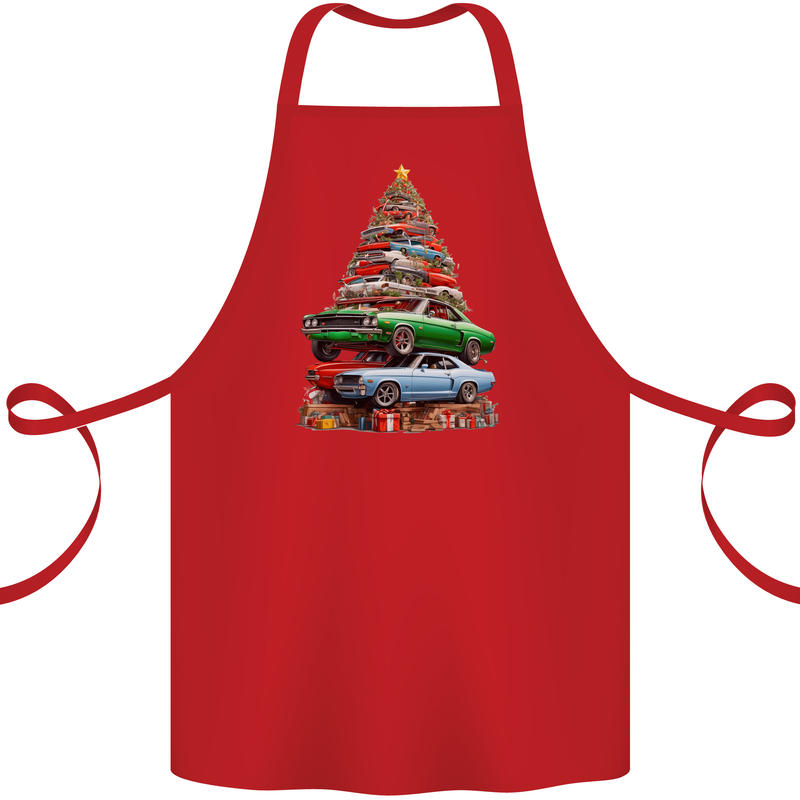 Muscle Car Christmas Tree Xmas Classic Cotton Apron 100% Organic Red