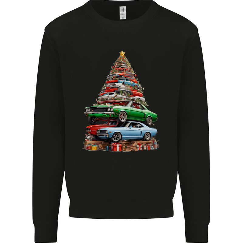 Muscle Car Christmas Tree Xmas Classic Kids Sweatshirt Jumper Black