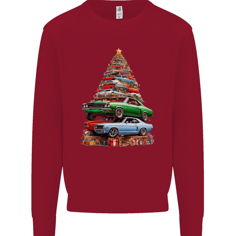 Muscle Car Christmas Tree Xmas Classic Kids Sweatshirt Jumper Red