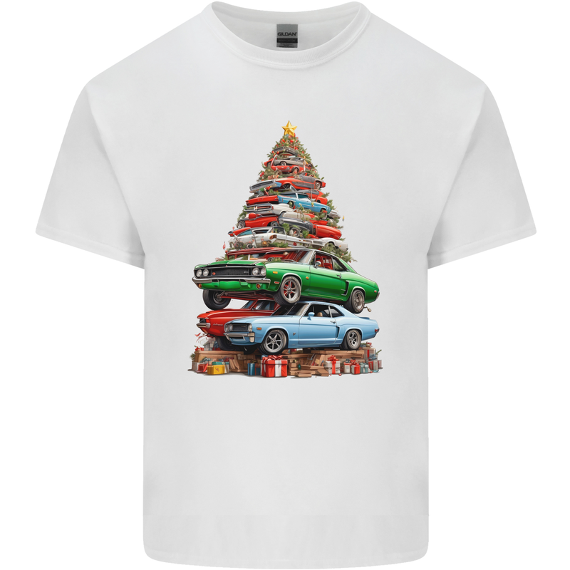 Muscle Car Christmas Tree Xmas Classic Kids T-Shirt Childrens White