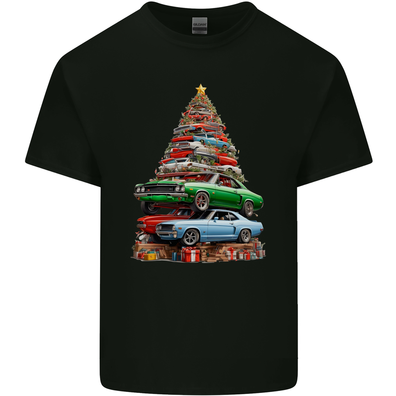 Muscle Car Christmas Tree Xmas Classic Mens Cotton T-Shirt Tee Top Black