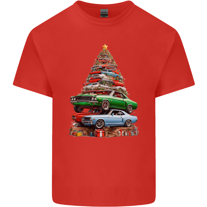 Muscle Car Christmas Tree Xmas Classic Mens Cotton T-Shirt Tee Top Red