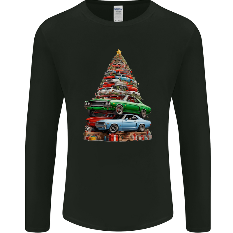 Muscle Car Christmas Tree Xmas Classic Mens Long Sleeve T-Shirt Black