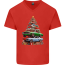 Muscle Car Christmas Tree Xmas Classic Mens V-Neck Cotton T-Shirt Red