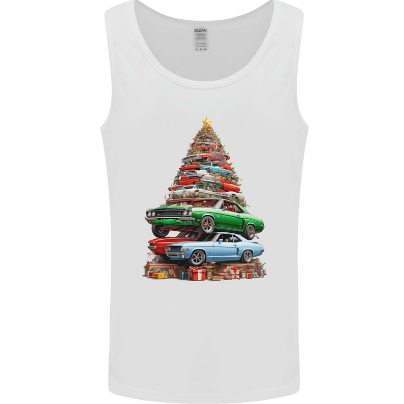 Muscle Car Christmas Tree Xmas Classic Mens Vest Tank Top White