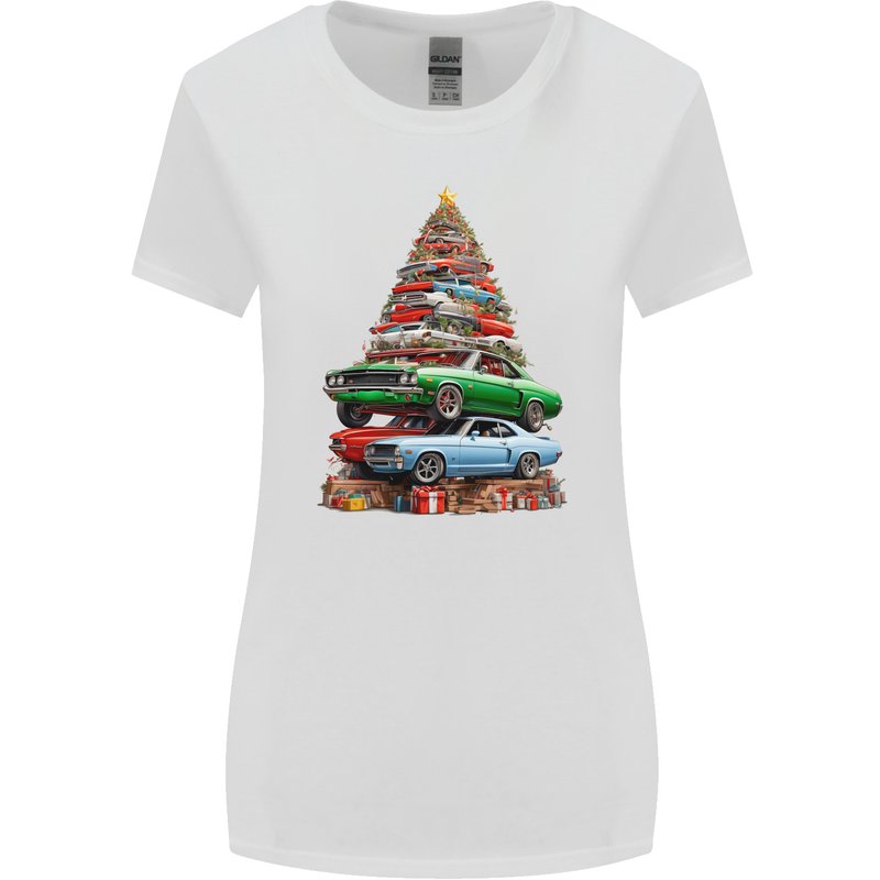 Muscle Car Christmas Tree Xmas Classic Womens Wider Cut T-Shirt White