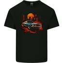 Muscle Car City Backdrop With City Landscape Mens Cotton T-Shirt Tee Top Black