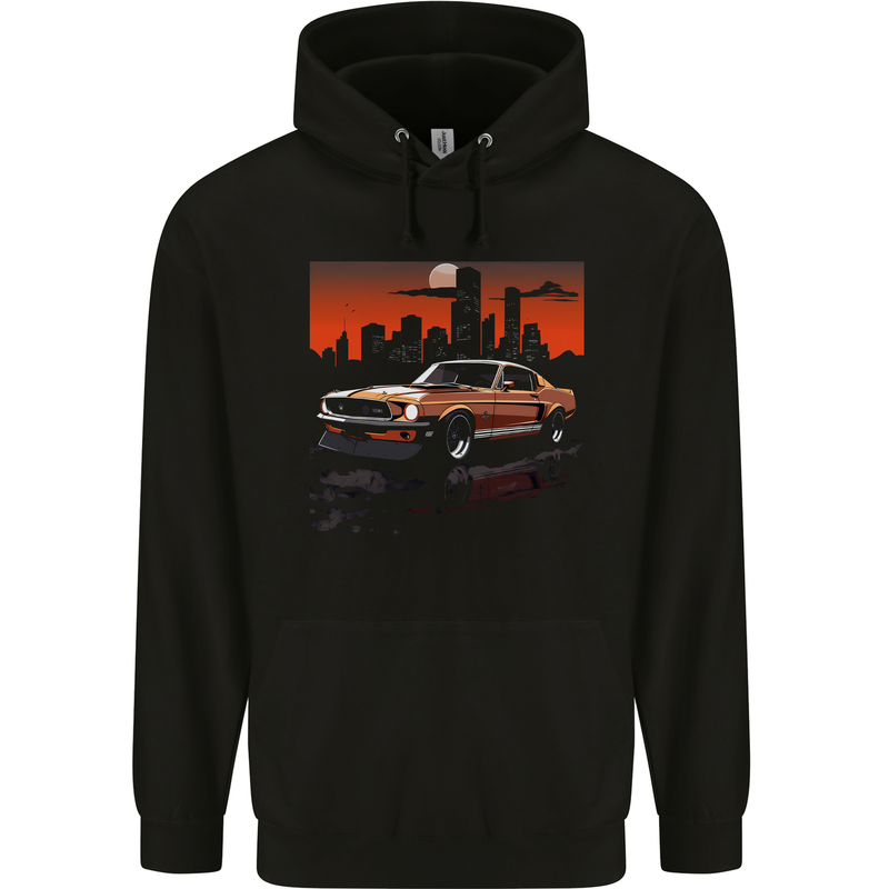 Muscle Car City Backdrop With Sunset Childrens Kids Hoodie Black