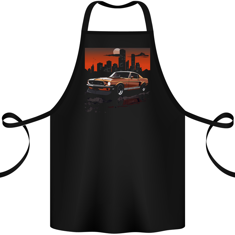 Muscle Car City Backdrop With Sunset Cotton Apron 100% Organic Black