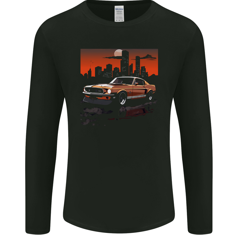 Muscle Car City Backdrop With Sunset Mens Long Sleeve T-Shirt Black