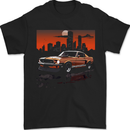 Muscle Car City Backdrop With Sunset Mens T-Shirt 100% Cotton Black