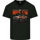 Muscle Car City Backdrop With Sunset Mens V-Neck Cotton T-Shirt Black