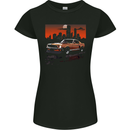 Muscle Car City Backdrop With Sunset Womens Petite Cut T-Shirt Black