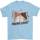 Mush Love Funny Mushroom Mycology Mens T-Shirt 100% Cotton Light Blue