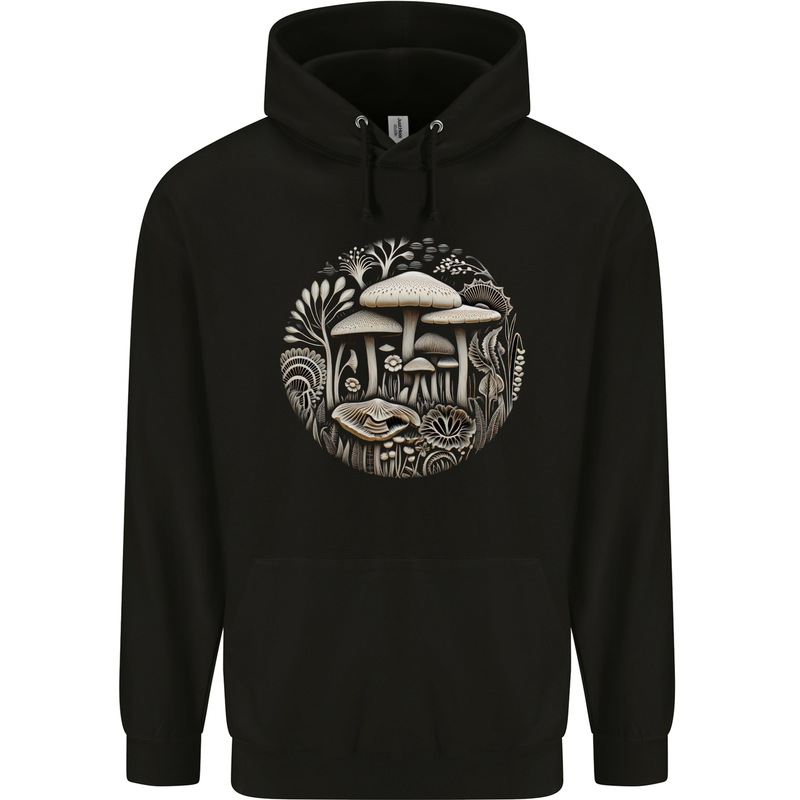 Mushroom Circle Foraging Fungi Forage Mens 80% Cotton Hoodie Black