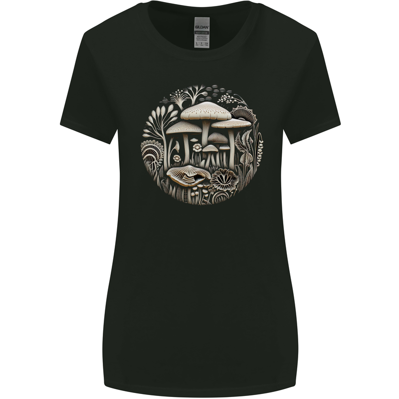 Mushroom Circle Foraging Fungi Forage Womens Wider Cut T-Shirt Black