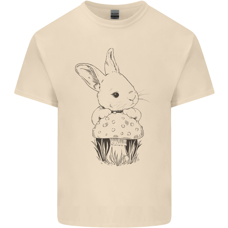 Mushroom and a Cute Rabbit Foraging Mycology Mens Cotton T-Shirt Tee Top Natural