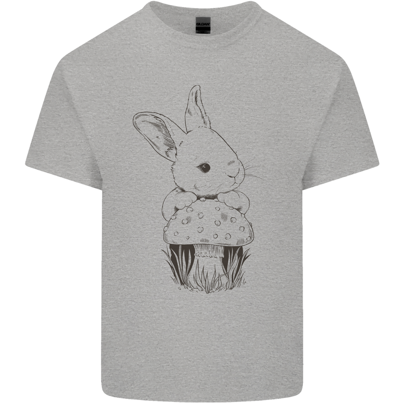 Mushroom and a Cute Rabbit Foraging Mycology Mens Cotton T-Shirt Tee Top Sports Grey