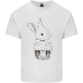 Mushroom and a Cute Rabbit Foraging Mycology Mens Cotton T-Shirt Tee Top White