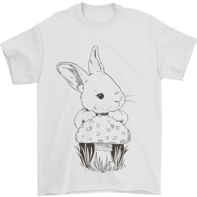 Mushroom and a Cute Rabbit Foraging Mycology Mens T-Shirt 100% Cotton White